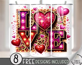Valentine's Day love PNG, leopard love Valentine 20oz tumbler wrap, Valentine's Day png, western love sublimate tumbler designs download