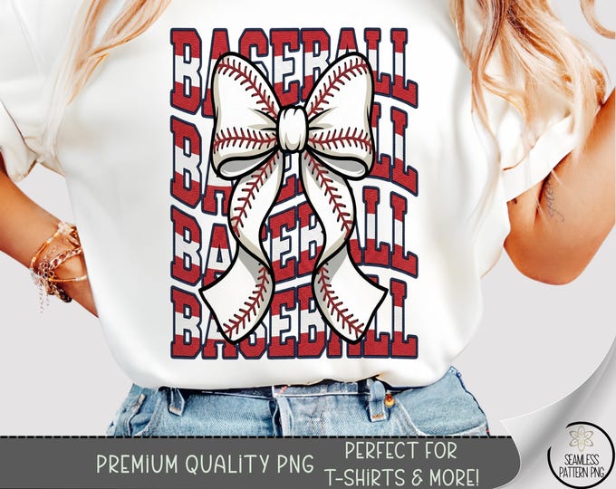 Baseball T-shirt PNG, Bow Sublimation Design, Sporty DTF Shirt Graphic, Cute TShirt File, Digital Download, B10156