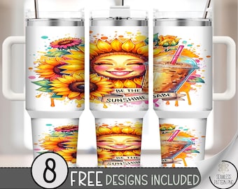 Be The Sunshine Babe 40oz Tumbler Wrap, Cheerful 40 oz Tumbler Wrap, Colorful Sunny Flower Positive Inspiration 40 oz Tumbler PNG, A452