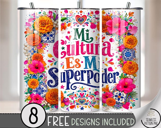 Mi Cultura 20 oz Tumbler Wrap, Superpower Sublimation Design for Straight Tumblers, Flower PNG Files, Digital Download, B10267