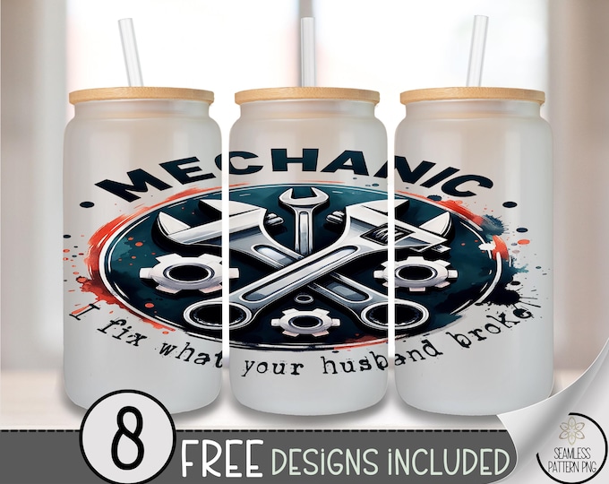 Mechanic Husband Glass Can Wrap PNG, Digital Download, Wrench and Bolt Design, Sublimation for Men, A804
