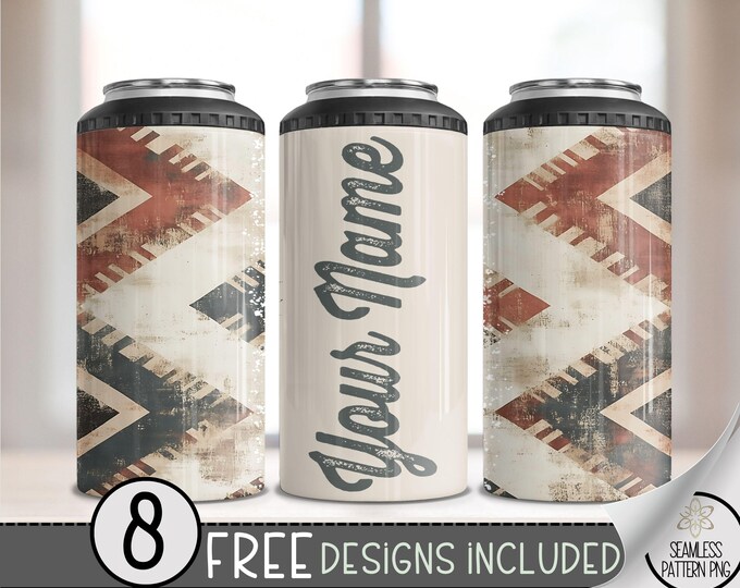 Western 16 Oz 4-In-1 Cooler Sublimation, Add Your Text Faded Southwestern 4In1 Can Cooler Wrap, Aztec 4 In 1 Can Cooler File PNG, 16OZ File