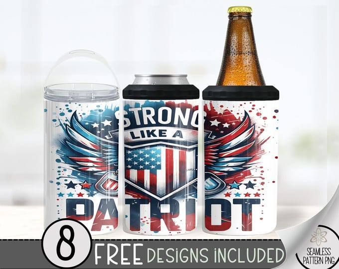 Military Can Cooler Wrap, Patriot 16 oz 4-in-1 Cooler Sublimation, American Design File, Seamless Can Cooler PNG Wrap, Trump Hard Can Wrap