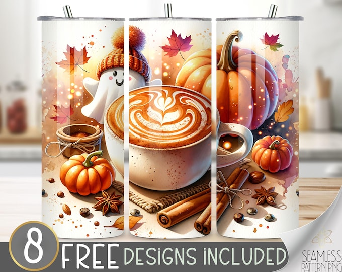 Cute Halloween Tumbler Wrap, Retro Halloween Tumbler Wrap, Sparkly Ghost Coffee 20oz Skinny Tumbler Sublimation, Cute Ghost Tumbler PNG