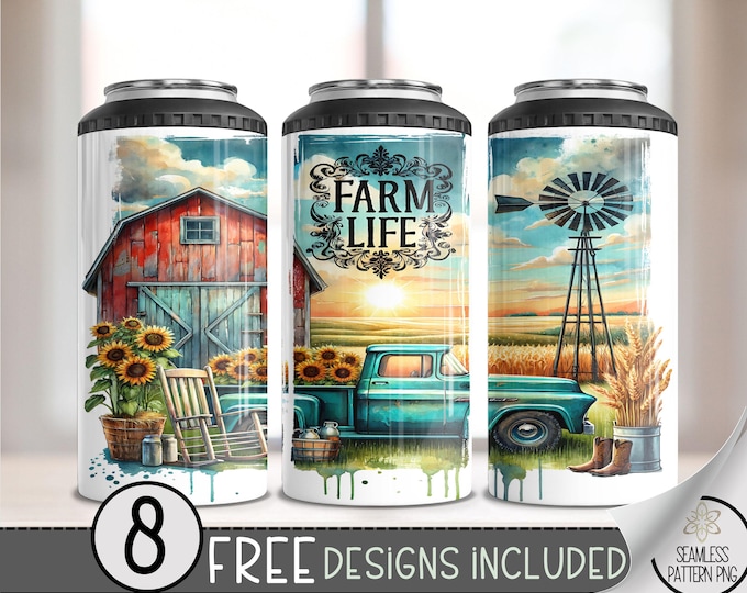 Farm Life 4 in 1 Can Cooler Wrap, Western Vintage Truck 4in1 Tumbler PNG, Sunflower 16 Oz Can Cooler Sublimation Design, Country Western A46