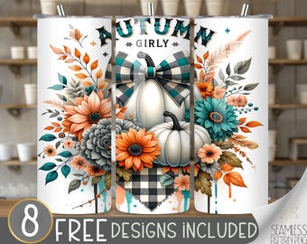 Autumn girly tumbler wrap, Cute pumpkin tumbler wrap, autumn pumpkin 20 oz tumbler design, Coquette tumbler PNG, Girly fall tumbler file