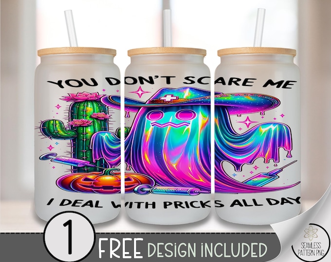Halloween Ghost Glass Can Wrap, Playful 16oz Tumbler Sublimation Design, Iridescent PNG File, Digital Download, B10324