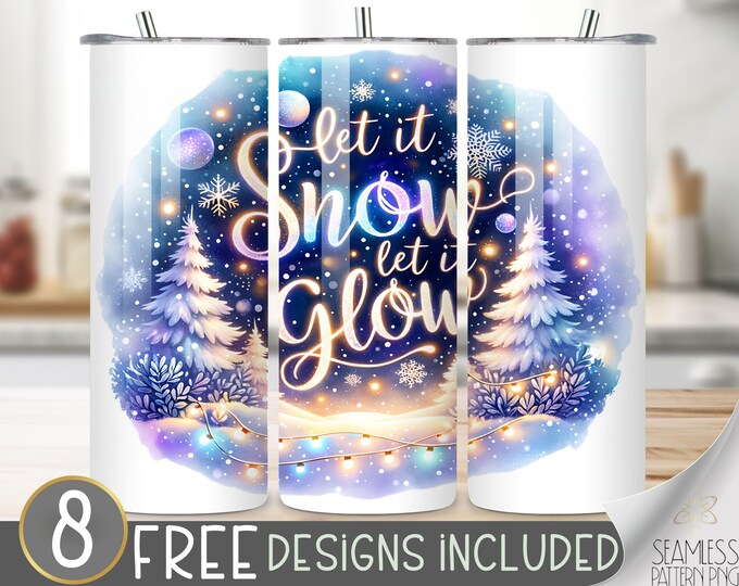 Snow Tumbler Wrap, Pretty 20 Oz Skinny Tumbler Sublimation Design, Winter Png Tumbler Wrap, Snowflake Png File, Let It Snow Instant Download