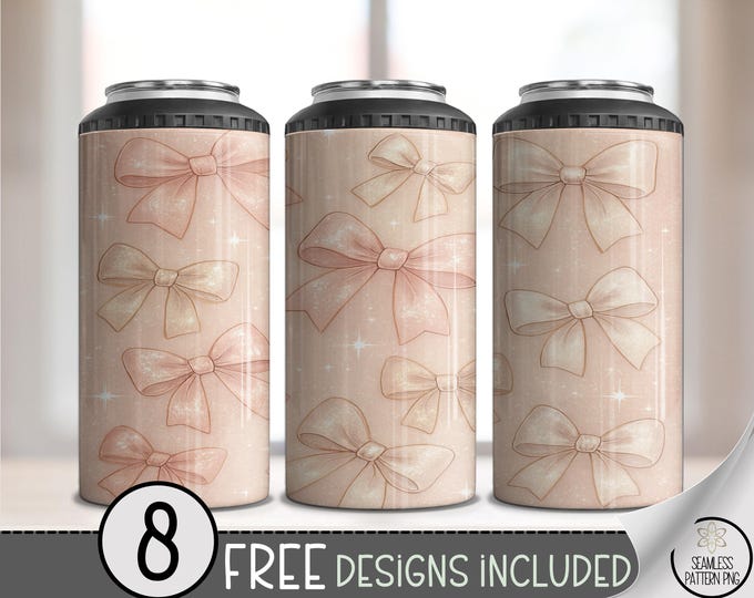 Pink Bow 4in1 Can Cooler Wrap, Coquette Sublimation Design, 16 oz 4-in-1 File, Digital Download, B10495