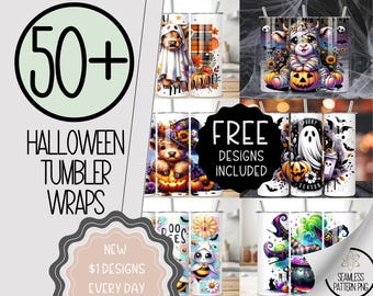 Halloween Tumbler Wrap Bundle, Highland Cow 20 Oz Skinny Tumbler, Fall Tumbler Wrap, Spooky Tumbler Wrap, Coquette Halloween Tumbler Wrap
