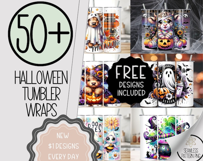 Halloween Tumbler Wrap Bundle, Highland Cow 20 Oz Skinny Tumbler, Fall Tumbler Wrap, Spooky Tumbler Wrap, Coquette Halloween Tumbler Wrap