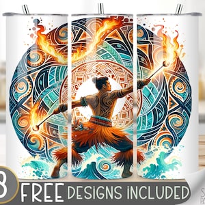Polynesian Tumbler Wrap, Hawaiian Tumbler Design, Tiki Time Tumbler File, Fire Dancer Tumbler Sublimation Design, Tropical Island Tumbler