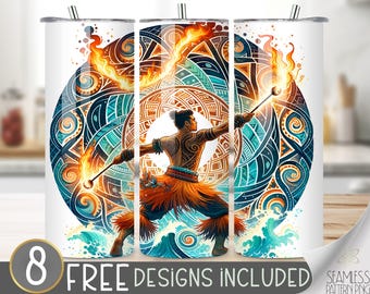 Polynesian Tumbler Wrap, Hawaiian Tumbler Design, Tiki Time Tumbler File, Fire Dancer Tumbler Sublimation Design, Tropical Island Tumbler