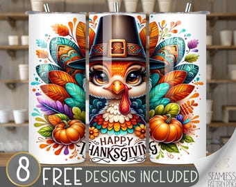 Thanksgiving turkey tumbler wrap, Thanksgiving tumbler design, Cute Turkey 20 oz tumbler wrap, Thankful tumbler PNG,Cute Turkey tumbler file