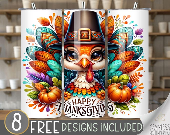 Thanksgiving turkey tumbler wrap, Thanksgiving tumbler design, Cute Turkey 20 oz tumbler wrap, Thankful tumbler PNG,Cute Turkey tumbler file