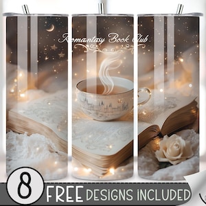 Romantasy Book Club Tumbler Wrap, Romance 20oz Skinny Tumbler Sublimacja Design, Book Lover Tumbler Wrap, Sparkle Glitter Tea Book Wrap PNG