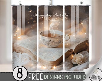 Romantasy Book Club Tumbler Wrap, Romance 20oz Skinny Tumbler Sublimation Design, Book Lover Tumbler Wrap, Sparkle Glitter Tea Book Wrap PNG