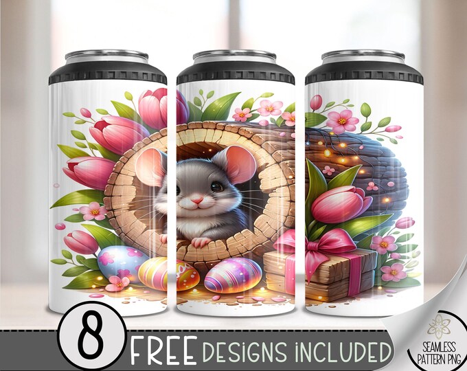 Cottagecore Mouse 4 in 1 Can Cooler Wrap, Unique Easter 4in1 Tumbler PNG, Mouse Hole 16 Oz Can Cooler, Newborn Mom Sublimation, A29