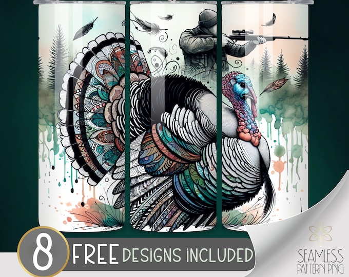 Turkey Hunting Tumbler File, Turkey Hunting Wrap, Hunting 20 Oz Skinny Tumbler Wrap Designs, Sublimation Hunting, Zentangle Tumbler Wrap