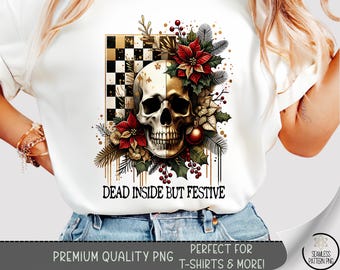 Gothic T-shirt PNG, Festive Sublimation Design, Holiday Skull DTF Shirt Graphic, Dark Xmas TShirt File, Printable Art Download A477