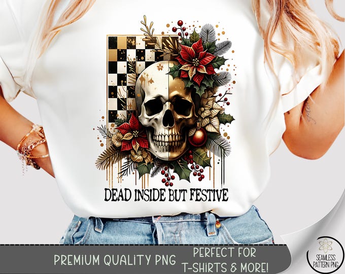 Gothic T-shirt PNG, Festive Sublimation Design, Holiday Skull DTF Shirt Graphic, Dark Xmas TShirt File, Printable Art Download A477
