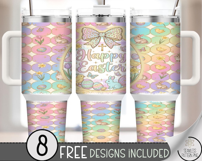 Happy Easter PNG, 40 Oz Tumbler Wrap, Bunny Design, Pastel Sublimation Design, Digital Download, B10012