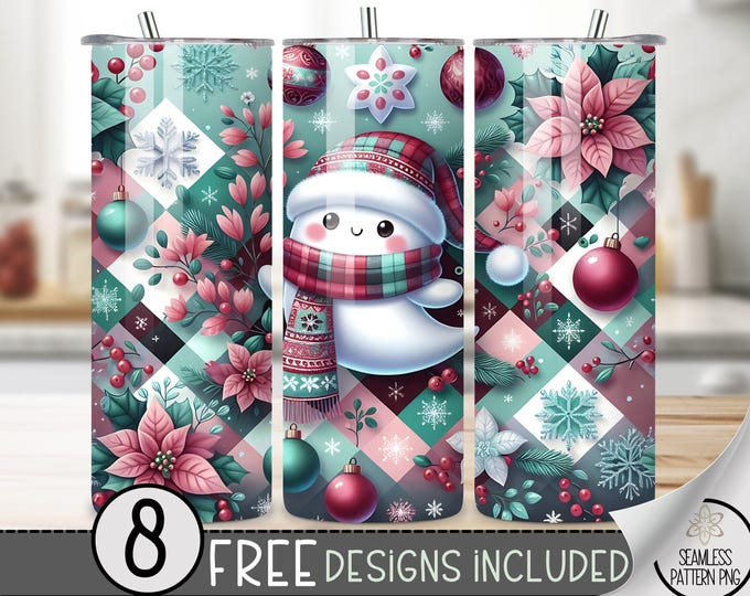 Spooky Christmas Tumbler Wrap, Christmas Ghost 20Oz Straight Tumbler Wrap PNG, Seamless Retro Christmas 20Oz Skinny Tumbler Wrap,Xmas Ghost