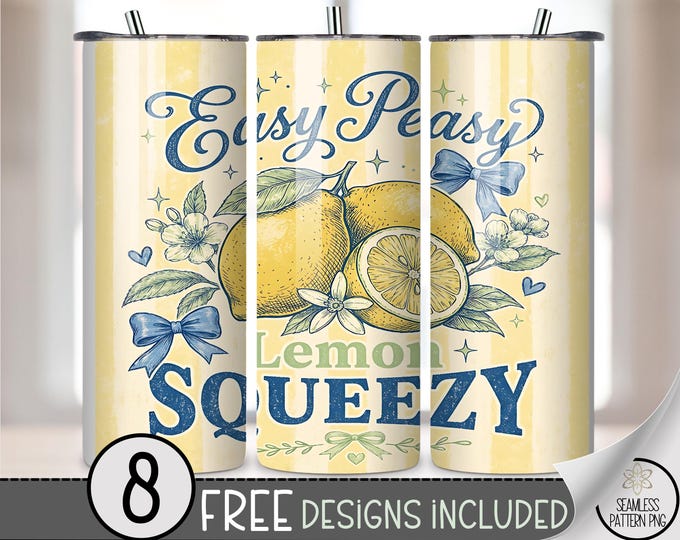 Lemon 20 oz Tumbler Wrap, Retro Sublimation Design for Straight Tumblers, Easy Peasy PNG Files, Digital Download, B10203