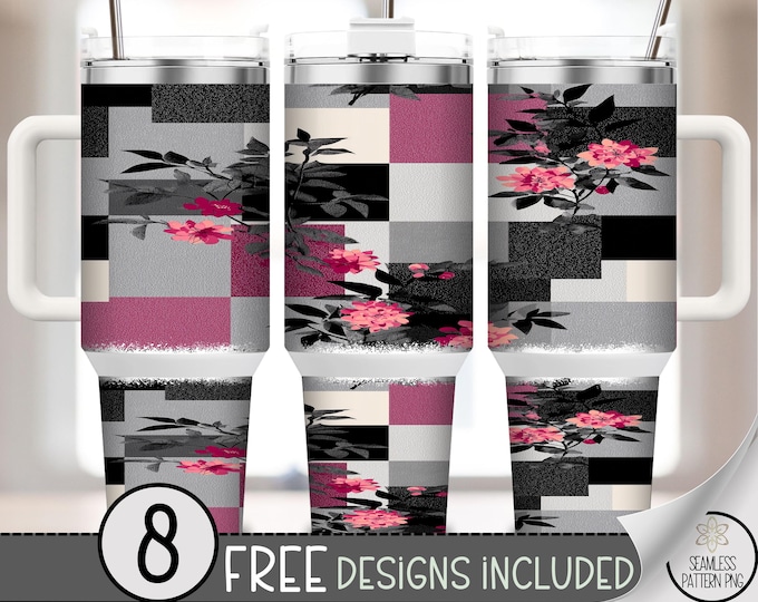 Pink Floral 40oz Tumbler Wrap, Modern Geometric Sublimation Design, Digital Download, B10551