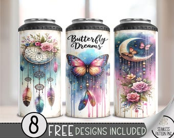 Boho Dreamcatcher Can Cooler Wrap, Butterfly Floral 16 oz 4-in-1 Cooler Sublimation, Celestial Moon Design, Ethereal Can Wrap, A94