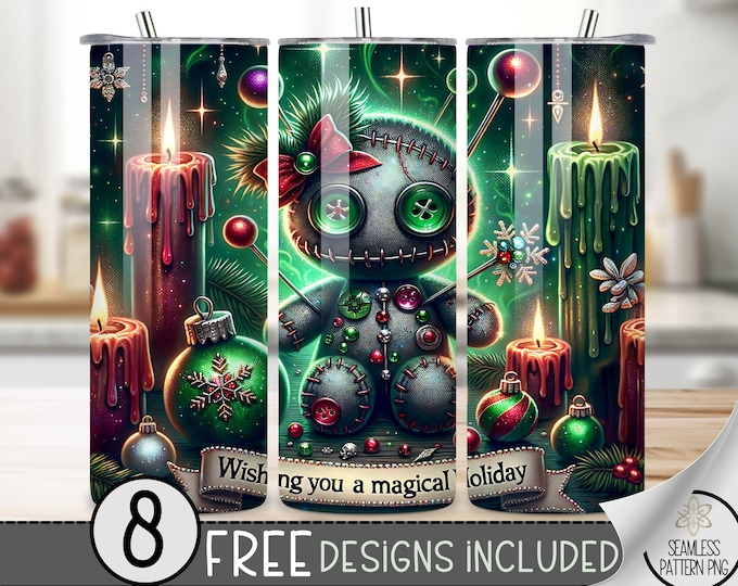 Voodoo Doll Tumbler Wrap, Christmas Tumbler Wrap, Gothic Tumbler Wrap, Xmas 20Oz Skinny Tumbler, Rag Doll Sublimation Tumbler Design, Funny