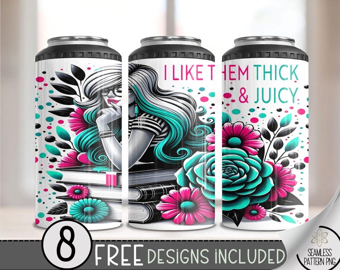 Juicy Book 4 in 1 Can Cooler Wrap, Book Lover 4in1 Tumbler PNG, Romantasy Reader 16 Oz Can Cooler Sublimation Design, Librarian 16 oz Wrap