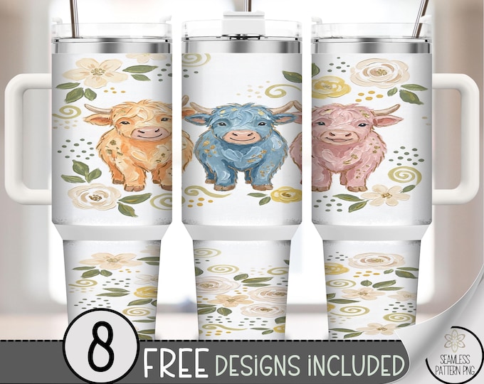 Wildflower Png 40 oz Tumbler Wrap, Boho Sublimation Design, Western Pastel PNG Files, Cute 40oz Tumbler Design B877