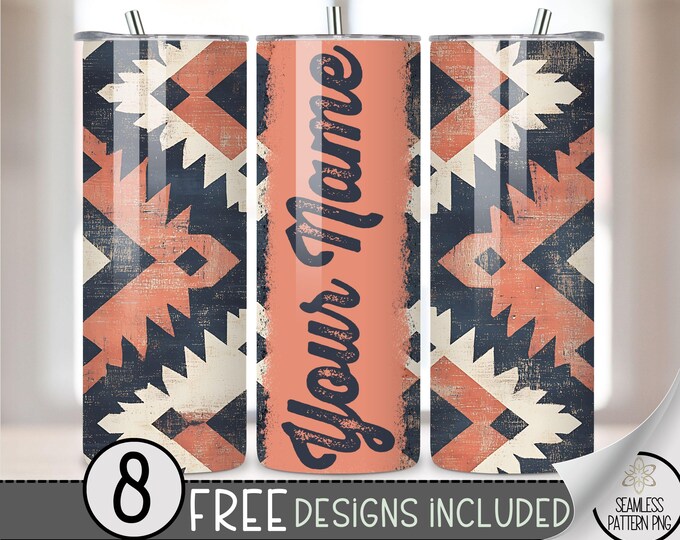 Add Your Own Name Faded Southwestern Tumbler Wrap, 20 oz Aged Western Tumbler File, Digital Aztec Tumbler Wrap Design Download, Boho Cowgirl