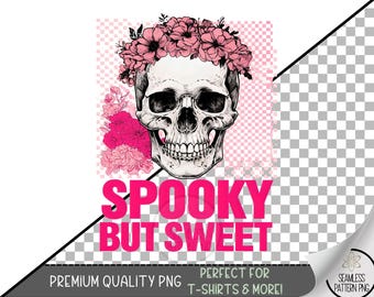 Spooky but Sweet Skull PNG, Spooky Cute Halloween Design, Digital Download for Sublimation, Girly Skull Clipart A424