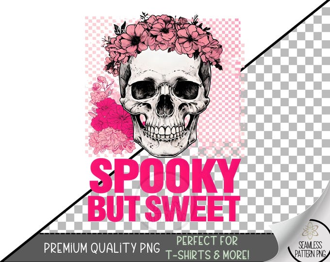 Spooky but Sweet Skull PNG, Spooky Cute Halloween Design, Digital Download for Sublimation, Girly Skull Clipart A423