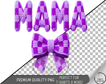Valentines Day Mama Sublimation Design, Mother's Day UV DTF Graphic, Checkered Mama Clip Art, Faux Yarn Chunky Knitted MAMA, A822