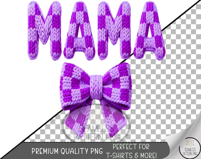 Valentines Day Mama Sublimation Design, Mother's Day UV DTF Graphic, Checkered Mama Clip Art, Faux Yarn Chunky Knitted MAMA, A822