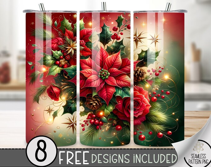 Christmas Tumbler Wrap PNG, Xmas 20 Oz Skinny Tumbler Design, Religious Sublimation Png, Floral 20Oz Skinny Tumbler,Holiday Digital Download