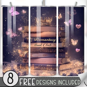 Romantasy Book Club Tumbler Wrap, Romance 20oz Skinny Tumbler Sublimacja Design, Book Lover Tumbler Wrap, Sparkle Glitter Tea Book Wrap PNG