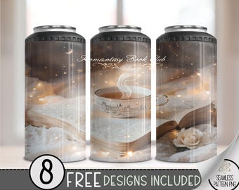 Romantasy Book Club 4 in 1 Can Cooler Wrap, Book Lover 4in1 Tumbler PNG, Sparkle Glitter Tea Book 16 Oz Can Cooler Sublimation Design