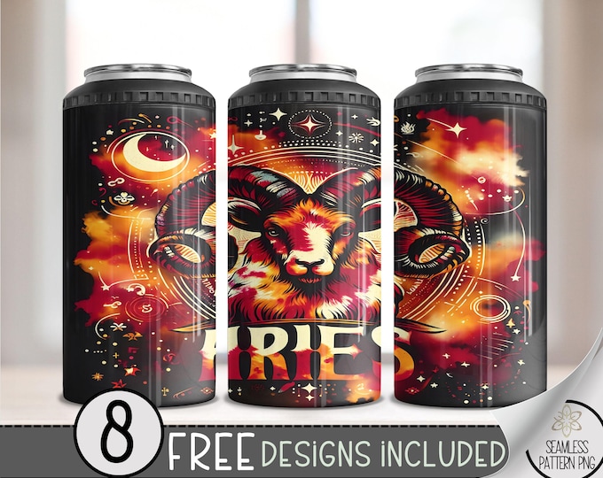 Tie Dye Zodiac 4 in 1 Can Cooler Wrap, Aries 16 Oz 4in1 Tumbler Sublimation Design Astrology Sign, Zodiac Signs Can Wrap PNG Download