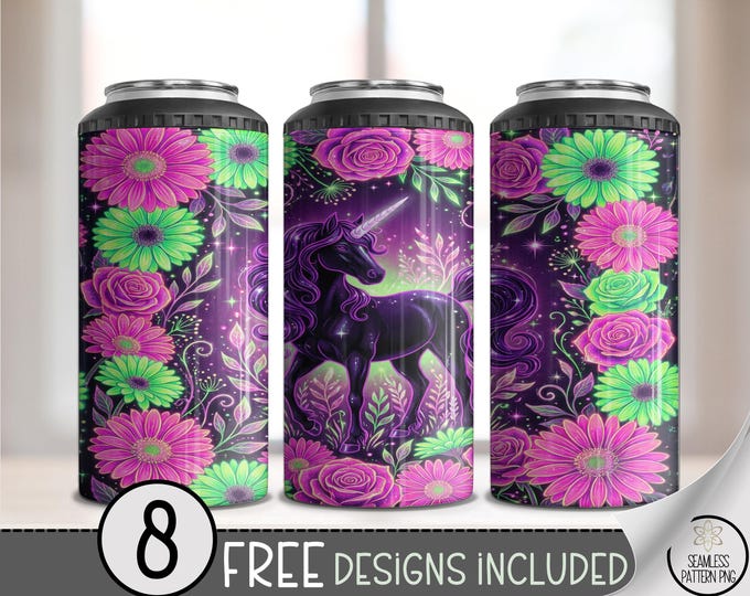 Purple Unicorn 4in1 Can Cooler Wrap, Magical Floral Sublimation Design, Digital Download, B10509