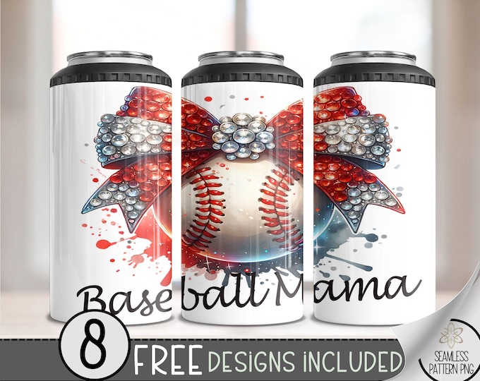 Rhinestone Baseball 4 in 1 Can Cooler Wrap, Glam Sports 4in1 Tumbler PNG,Baseball Mama 16 Oz Can Cooler Sublimation Design,Sparkly PNG, A162
