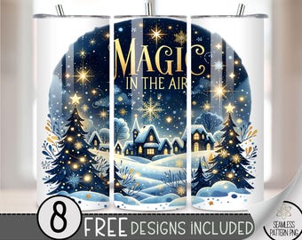 Snow Village Tumbler Wrap, Pretty 20 Oz Skinny Tumbler Sublimation Design, Winter PNG Tumbler Wrap, Winter Magic PNG File Instant Download