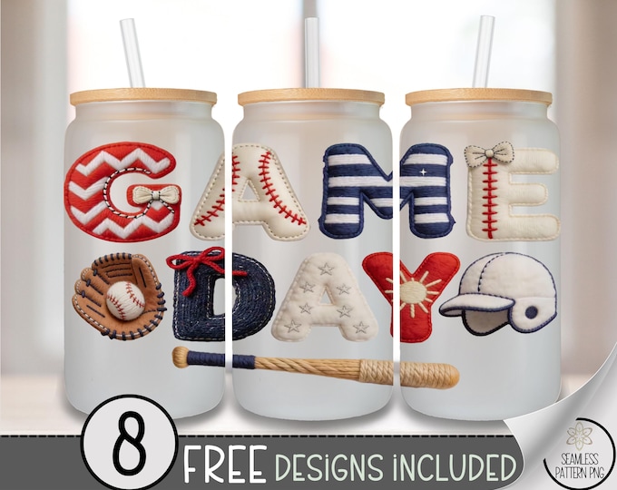 Game Day Glass Can Wrap, Sporty 16oz Glass Tumbler Sublimation Design, Americana PNG File, (Digital Download) B10162