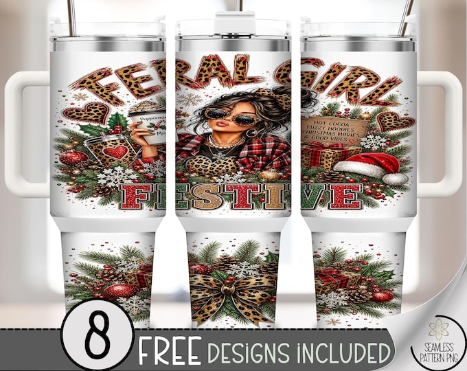 Christmas Feral Girl 40oz Tumbler Wrap, Leopard Plaid Sublimation Design, Digital Download, B10537