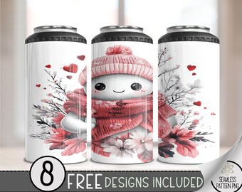 Seamless Valentine Ghost 4in1 Can Cooler Wrap, Vday Sublimation Design, Love 16 Oz Can Cooler Design File, Cute Ghost 4 in 1 Tumbler PNG