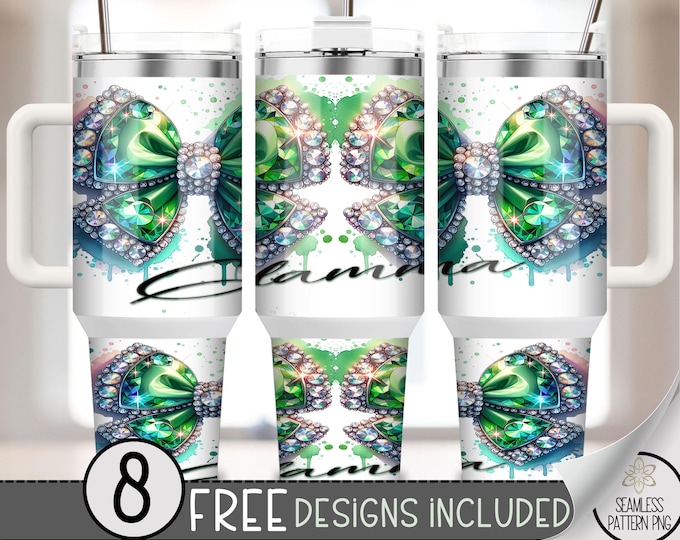 Glamma Coquette 40oz Tumbler Wrap, Cute Rhinestone 40 OZ Sublimation Design, Rhinestone Glamma 40oz Quencher Tumbler File, Glitter Bow, A174