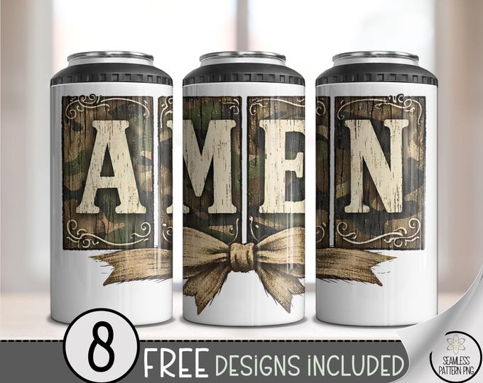 Amen PNG 4-in-1 Can Cooler Wrap, Rustic Farmhouse Sublimation Design, Digital Download, B10004